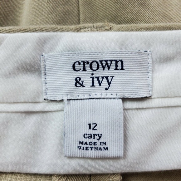 CC - Crown & Ivy Womens Cary Dress Pants Trousers 12 Short Petite Khaki Tan NWT - Picture 5 of 9